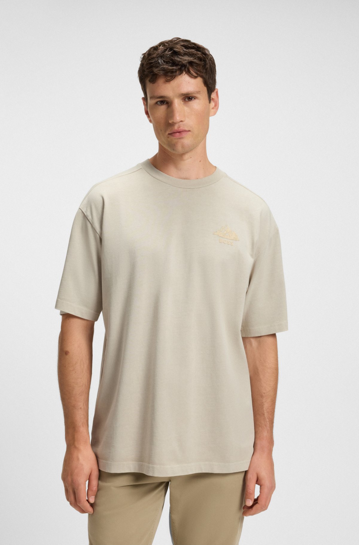Camiseta de malha de algodão com detalhe do logotipo