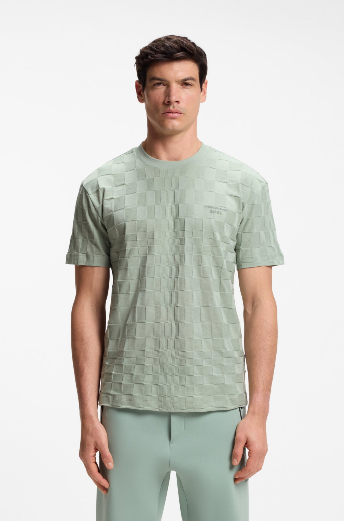 Camiseta masculina em algodão jacquard com corte solto Porsche x BOSS