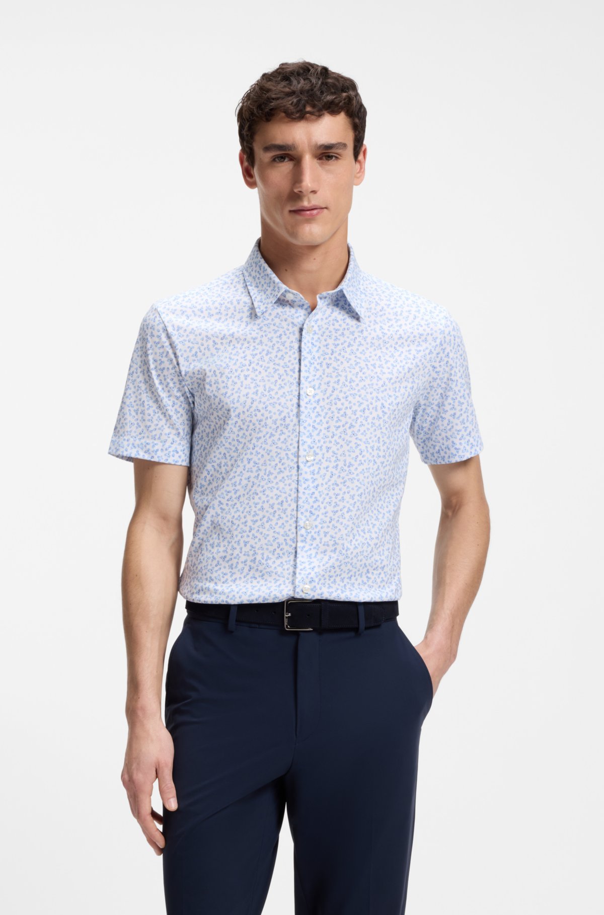 Camisa slim-fit estampada em malha de algodão