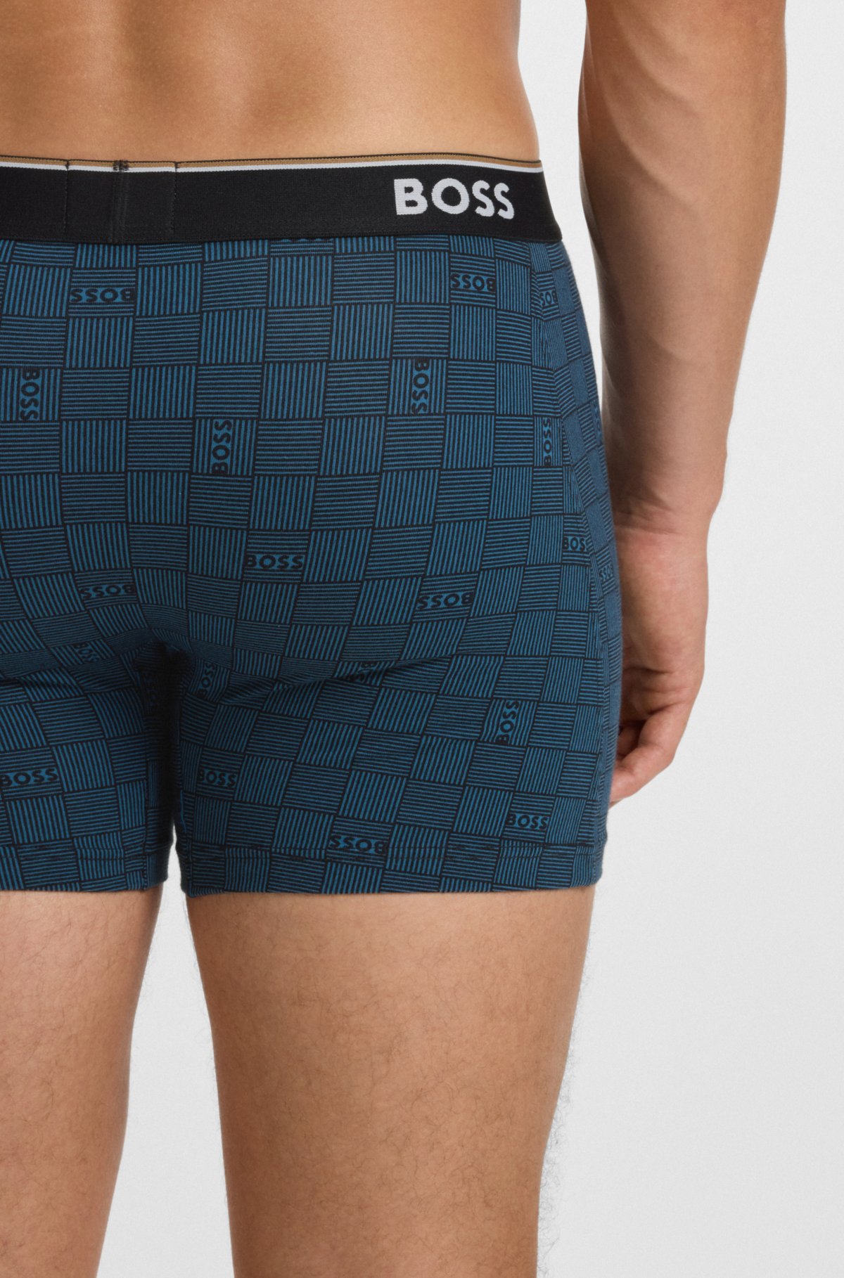 Conjunto de três cuecas boxer com cintura com logotipo em algodão elástico