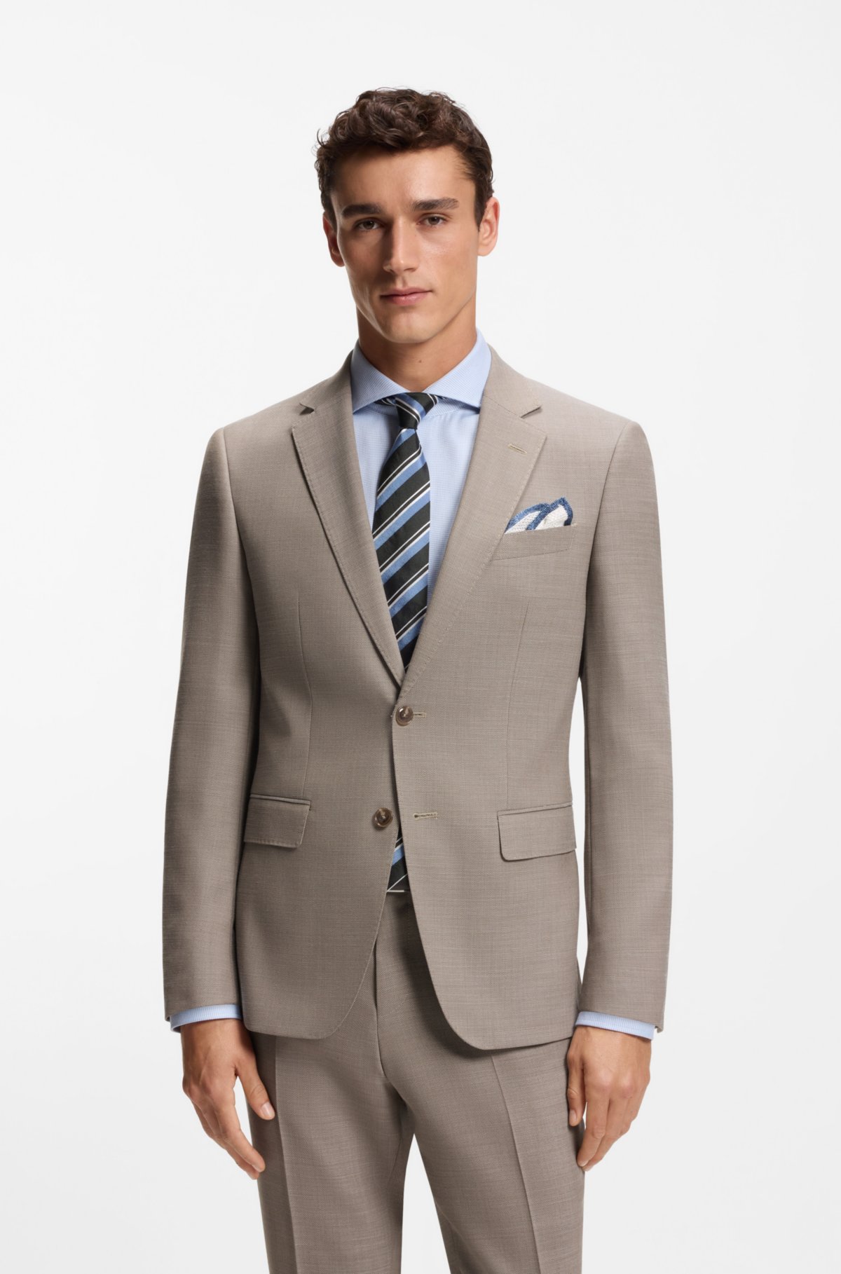 Terno dois peças slim-fit com padrão micro em tecido elástico