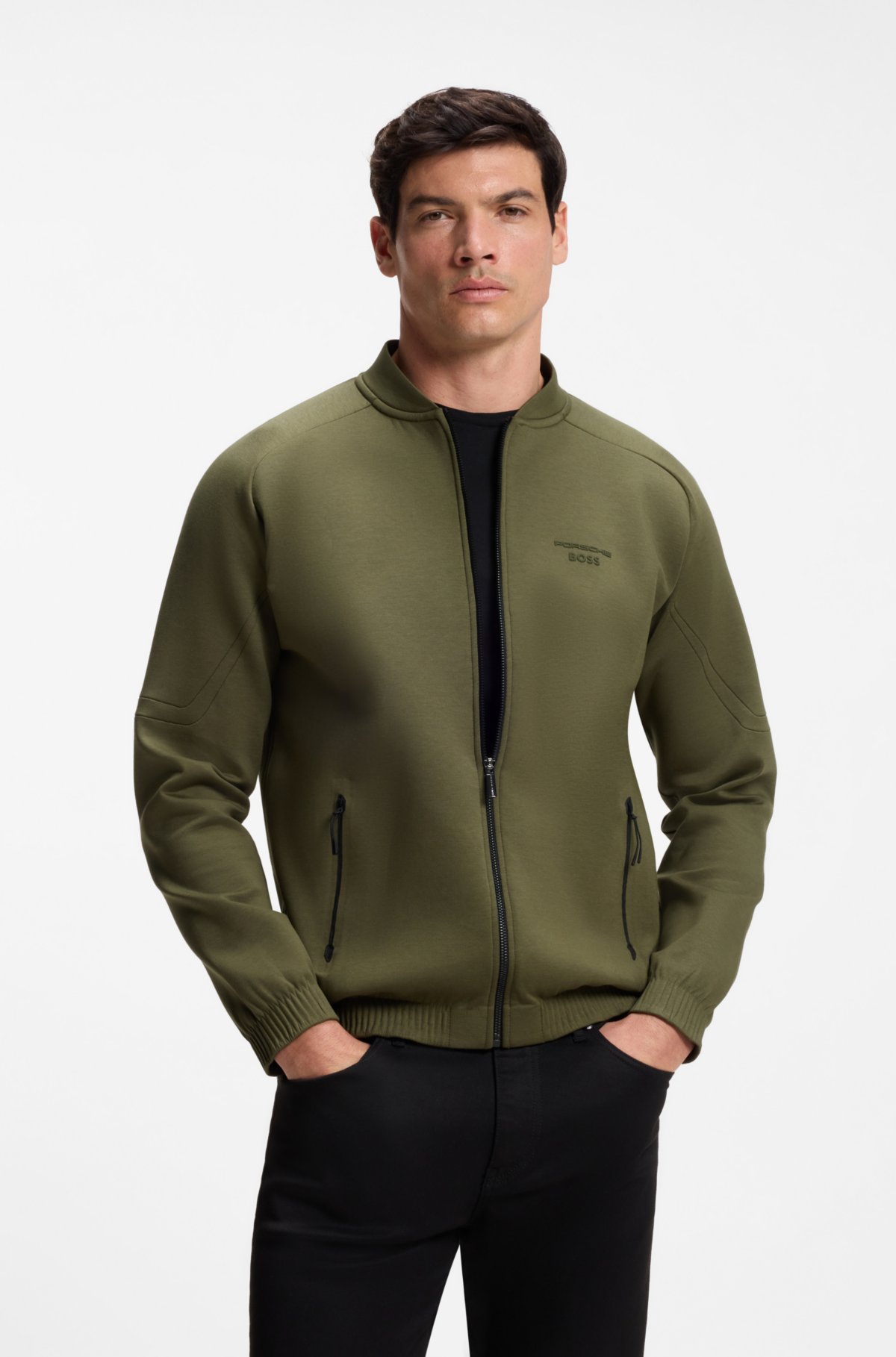 Sweatshirt com zíper Porsche x BOSS com arte em relevo